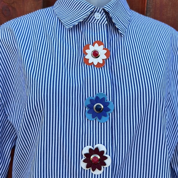 Striped Button Down Shirt with Floral Accents - Picture 6 of 8